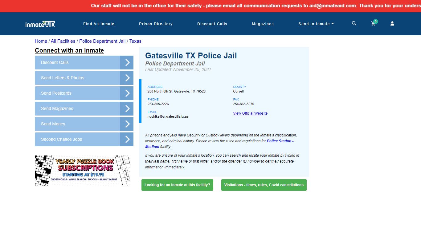 Gatesville TX Police Jail & Inmate Search - Gatesville, TX