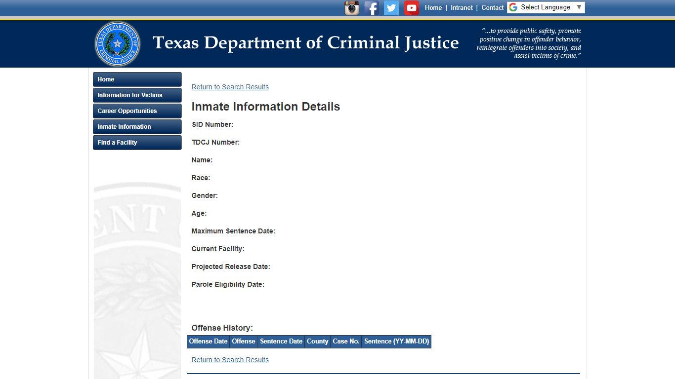 Texas Department of Criminal Justice Inmate Search