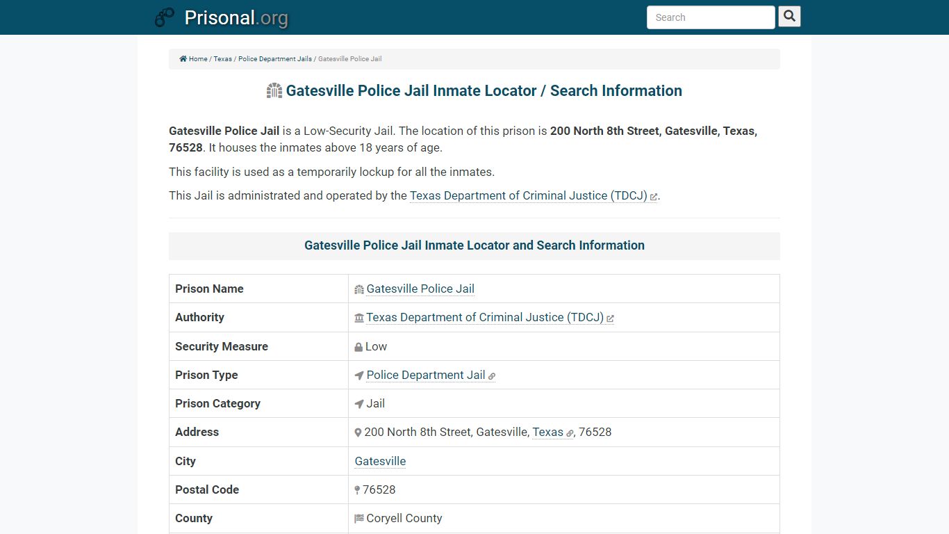 Gatesville Police Jail-Inmate Locator/Search Info, Phone ...